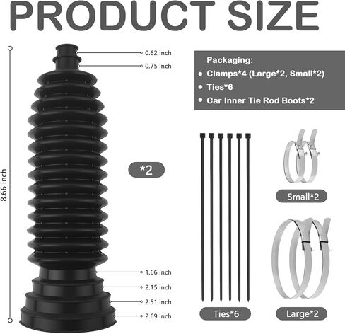2PCS Car Inner Tie Rod Boot Upgraded Thickened Silicone,Large Caliber Car Rack and Pinion Boot Kit with Clamps/Ties,Universal Cars Steering Rack Boots Kit for Dust Protecion in Kuwait