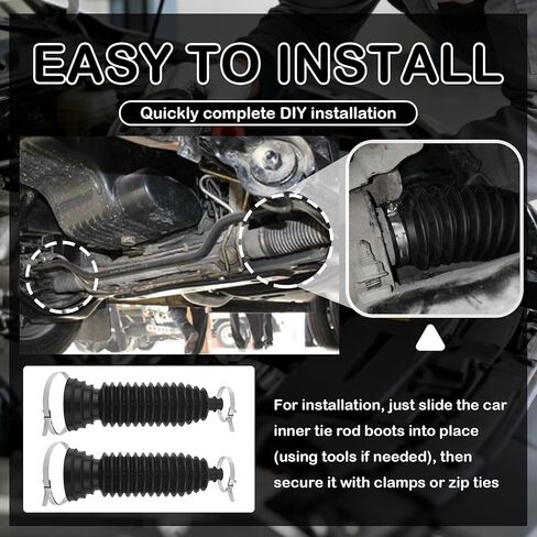 2PCS Car Inner Tie Rod Boot Upgraded Thickened Silicone,Large Caliber Car Rack and Pinion Boot Kit with Clamps/Ties,Universal Cars Steering Rack Boots Kit for Dust Protecion in Kuwait