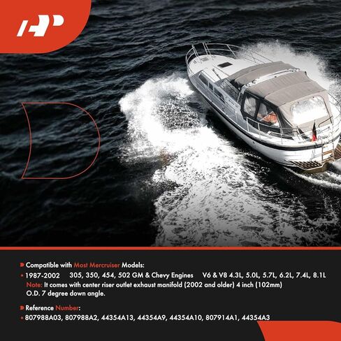 مشعب العادم البحري الممتاز مع مجموعة أدوات بديلة # 807988A03 - متوافق مع Mer-Cruiser GM Chevy V6 & V8 1987-2002 - 4.3L، 5.0L، 5.7L، 6.2L، 7.4L، 8.1L in Kuwait