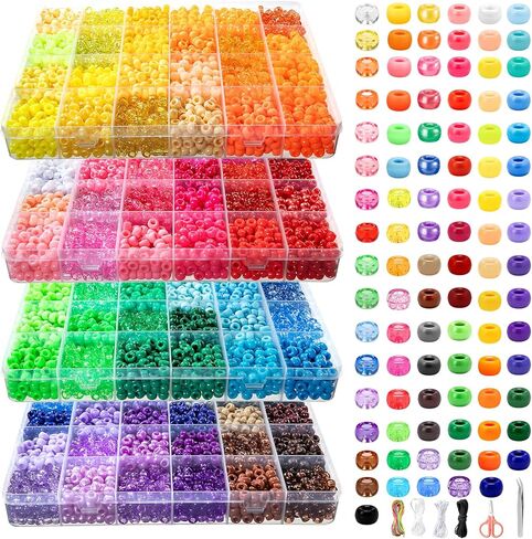 Simetufy 42 Colors Pony Beads, 750Pcs Rainbow Plastic Beads for Bracelet Making Hair Braiding DIY Crafts Kandi Jewelry Key Chains Christmas Gifts in Kuwait