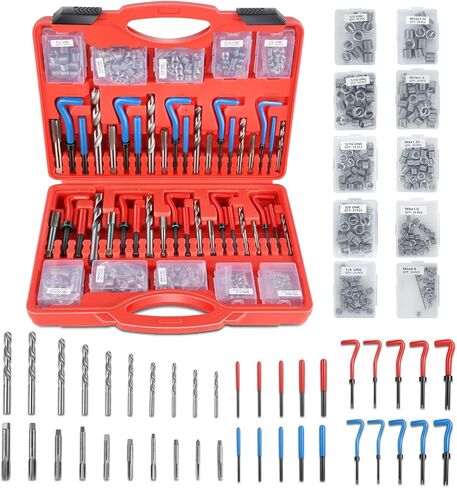 DNA MOTORING 261pcs Thread Repair Tool Kit, Metric SAE Heli Coil Thread Repair Kit HSS Drill Bits Inserts Taps, Rethreading Tools in 1/4" 5/16" 3/8" 7/16" 1/2" M5 M6 M8 M10 M12 Sizes, TOOLS-00716 in Kuwait