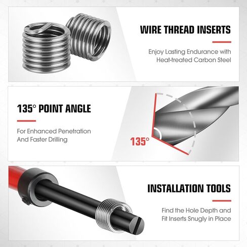 DNA MOTORING 261pcs Thread Repair Tool Kit, Metric SAE Heli Coil Thread Repair Kit HSS Drill Bits Inserts Taps, Rethreading Tools in 1/4" 5/16" 3/8" 7/16" 1/2" M5 M6 M8 M10 M12 Sizes, TOOLS-00716 in Kuwait