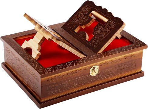 Yalikop Wooden Rehal Box Beautifully Holy Book Stand Box Quran Bible Holder Foldable Ramayan Stand Religious Rehal Display Decor for Geeta GURU Granth Sahib Prayer Holy First Communion in Kuwait