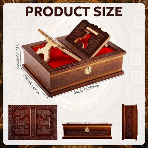 Yalikop Wooden Rehal Box Beautifully Holy Book Stand Box Quran Bible Holder Foldable Ramayan Stand Religious Rehal Display Decor for Geeta GURU Granth Sahib Prayer Holy First Communion in Kuwait