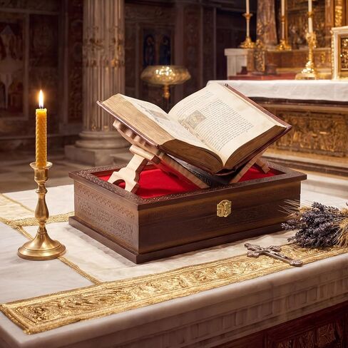 Yalikop Wooden Rehal Box Beautifully Holy Book Stand Box Quran Bible Holder Foldable Ramayan Stand Religious Rehal Display Decor for Geeta GURU Granth Sahib Prayer Holy First Communion in Kuwait