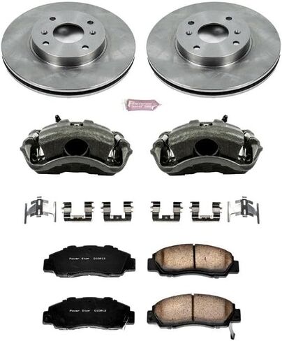 طقم الفرامل الأمامية والفرجار من PowerStop لسيارة Acura CL 1998-99 - وسادات الفرامل السيراميكية + الفرجار + استبدال دوارات القرص، KCOE1237 in Kuwait