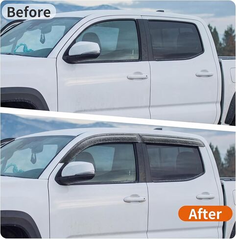 Window Rain Guards Compatible with Toyota Tacoma 2016-2023 Double Cab, 4PCS Outside Tape-On Mount Vent Deflectors Visors Accessories (Fit for Tacoma 2016-2023 Double Cab) in Kuwait