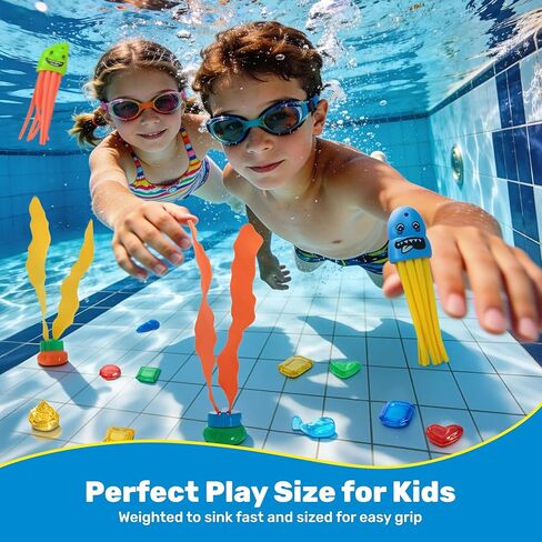 SYNCFUN Pool Toys Diving Rings,32PCS Swim Rings Pool Game Set Toys with Dive Ring Gem Seaweed Underwater Shark Jellyfish Water Swimming Toy for Kids Teens Adults Boys Girls in Kuwait