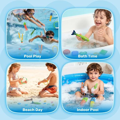 SYNCFUN Pool Toys Diving Rings,32PCS Swim Rings Pool Game Set Toys with Dive Ring Gem Seaweed Underwater Shark Jellyfish Water Swimming Toy for Kids Teens Adults Boys Girls in Kuwait