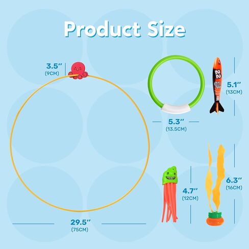 SYNCFUN Pool Toys Diving Rings,32PCS Swim Rings Pool Game Set Toys with Dive Ring Gem Seaweed Underwater Shark Jellyfish Water Swimming Toy for Kids Teens Adults Boys Girls in Kuwait