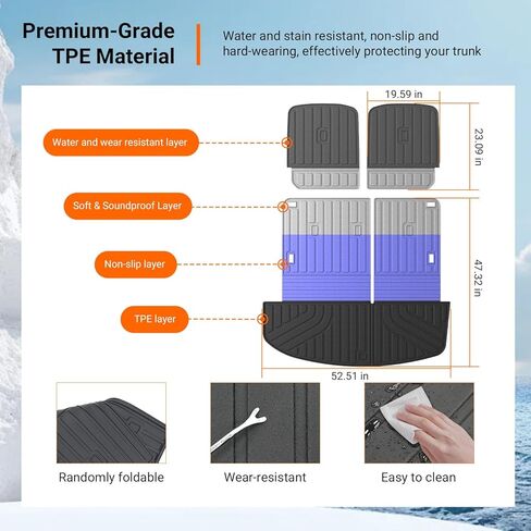 powoq 7 مقاعد سجادة شحن الوقود متوافقة مع 2026 Palisade Cargo Liner TPE Trunk Mat Backrest Trunk Liner 2nd Back Seat Protector استبدال لـ 2026 Palisade Accessories in Kuwait