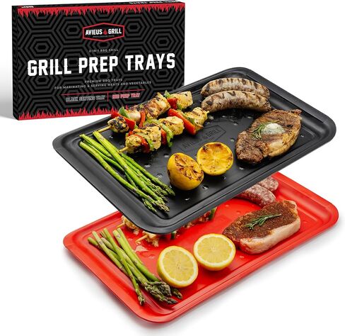 BLAZIN' GRILL Prep and Serve Trays | Set of 2 Stackable, Melamine Trays | Serving Tray & Marinating Tray | Serving Platter for Plating Food & BBQ Prep Tub for Marinating Meats | Grill Accessories | in Saudi Arabia