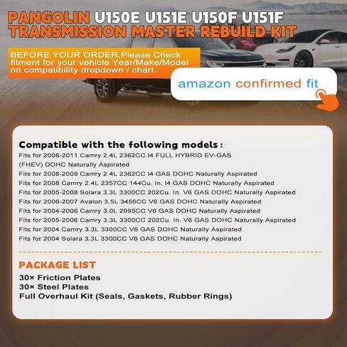 PANGOLIN U150E U151E U150F U151F طقم إعادة بناء ناقل الحركة الرئيسي لـ 2006-2007 أفالون 3.5 لتر، لـ 2008-2011 كامري 2.4 لتر، لـ 2004 سولارا 3.3 لتر، لأجزاء ناقل الحركة الأوتوماتيكي LEXUS RX330 RX350 in Kuwait
