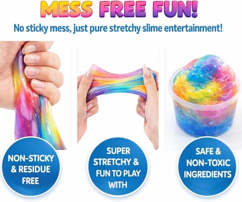 24 Pack Clear Slime Kit and Galaxy Slime for Kids,Slime Party Favors,Unicorn Slime Kit for Girls,Slime Bulk for Birthday Gifts,Non-Sticky and Safe,Super Soft Stress Relief Toy for Girls & Boys in Kuwait