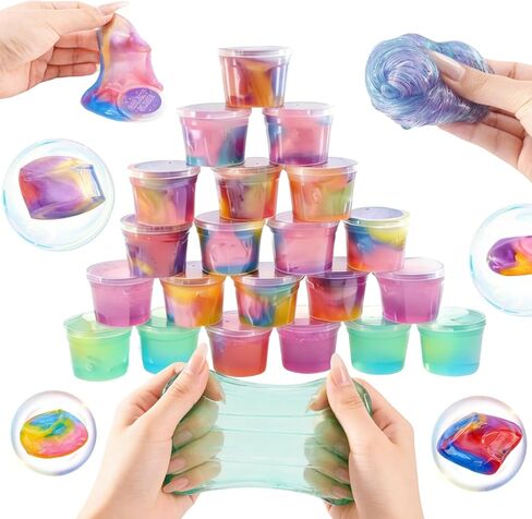 24 Pack Clear Slime Kit and Galaxy Slime for Kids,Slime Party Favors,Unicorn Slime Kit for Girls,Slime Bulk for Birthday Gifts,Non-Sticky and Safe,Super Soft Stress Relief Toy for Girls & Boys in Kuwait