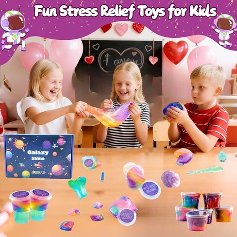 24 Pack Clear Slime Kit and Galaxy Slime for Kids,Slime Party Favors,Unicorn Slime Kit for Girls,Slime Bulk for Birthday Gifts,Non-Sticky and Safe,Super Soft Stress Relief Toy for Girls & Boys in Kuwait