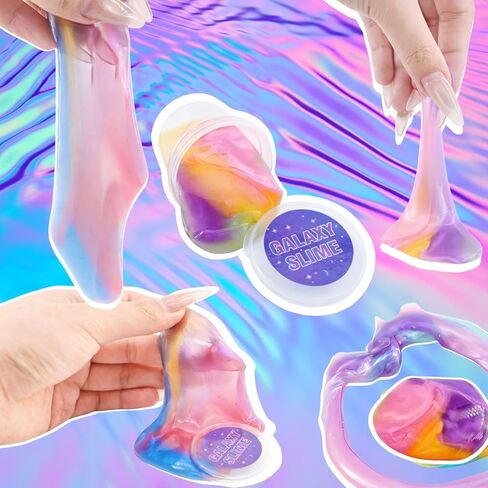 24 Pack Clear Slime Kit and Galaxy Slime for Kids,Slime Party Favors,Unicorn Slime Kit for Girls,Slime Bulk for Birthday Gifts,Non-Sticky and Safe,Super Soft Stress Relief Toy for Girls & Boys in Kuwait