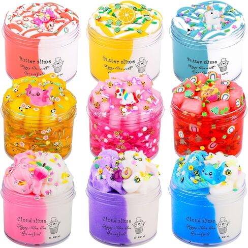 Slime Kit 9 Pack, with 3 Jelly Cube Crunchy Slime and 3 Cloud Slime and 3 Butter Slime, Soft and Non-Sticky, DIY Slimes Toys for Girls Boys, Kids Stress Relief Toy, Birthday Favor, Party Favors in Kuwait