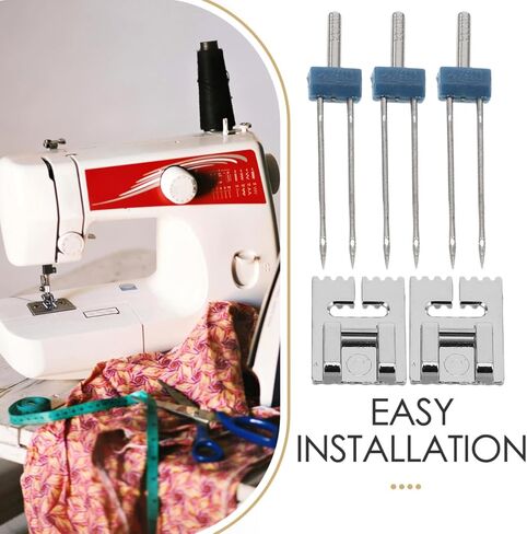 VILLCASE Twin Needles 6-Pack with 3 Groove Pintuck Presser Feet – 2mm 3mm 4mm Double Stretch Needles for Knit & Spandex, Decorative Parallel Stitches for Apparel & Home Décor in Kuwait