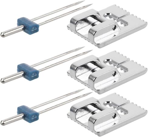 VILLCASE Twin Needles 6-Pack with 3 Groove Pintuck Presser Feet – 2mm 3mm 4mm Double Stretch Needles for Knit & Spandex, Decorative Parallel Stitches for Apparel & Home Décor in Kuwait