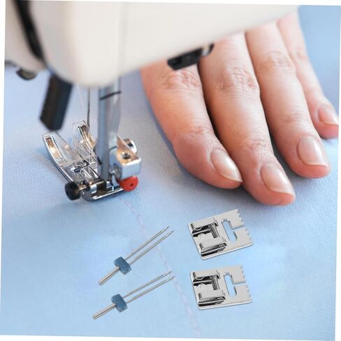 VILLCASE Twin Needles 6-Pack with 3 Groove Pintuck Presser Feet – 2mm 3mm 4mm Double Stretch Needles for Knit & Spandex, Decorative Parallel Stitches for Apparel & Home Décor in Kuwait