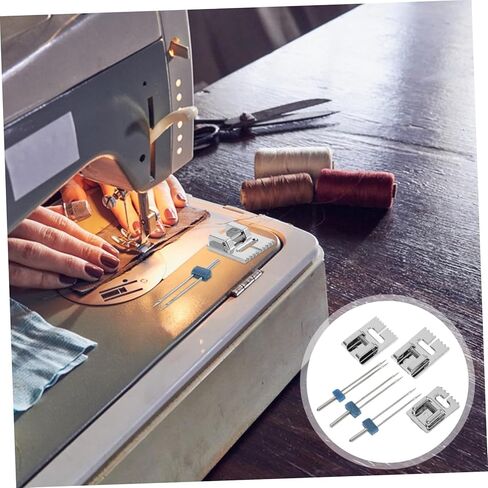 VILLCASE Twin Needles 6-Pack with 3 Groove Pintuck Presser Feet – 2mm 3mm 4mm Double Stretch Needles for Knit & Spandex, Decorative Parallel Stitches for Apparel & Home Décor in Kuwait