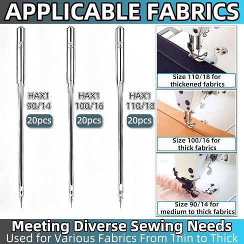 60 Pcs Universal Heavy Duty Sewing Machine Needles Size HAX1 110/18,100/16,90/14,Quilting Sewing Machine Needles for Thick Fabric Leather Jeans Canvas Embroidery,Compatible with Kind of Sewing Machine in Kuwait