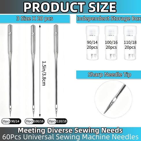 60 Pcs Universal Heavy Duty Sewing Machine Needles Size HAX1 110/18,100/16,90/14,Quilting Sewing Machine Needles for Thick Fabric Leather Jeans Canvas Embroidery,Compatible with Kind of Sewing Machine in Kuwait