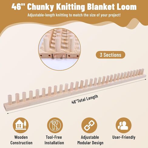 Chunky Blanket Loom - 46" Large Wooden Loom for Knitting with Infinite Expandable Design, Hand Knitting Loom for Chunky Yarn to Make Extra Wide Scarves & Blankets, No Tools Needed for Beginners in Kuwait