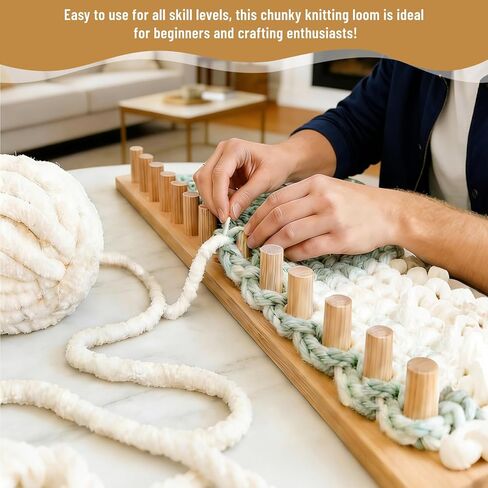 Chunky Blanket Loom - 46" Large Wooden Loom for Knitting with Infinite Expandable Design, Hand Knitting Loom for Chunky Yarn to Make Extra Wide Scarves & Blankets, No Tools Needed for Beginners in Kuwait