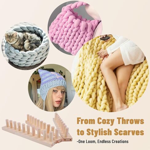 Chunky Blanket Loom - 46" Large Wooden Loom for Knitting with Infinite Expandable Design, Hand Knitting Loom for Chunky Yarn to Make Extra Wide Scarves & Blankets, No Tools Needed for Beginners in Kuwait