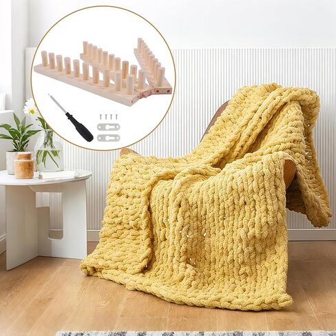 Chunky Blanket Loom - 46" Large Wooden Loom for Knitting with Infinite Expandable Design, Hand Knitting Loom for Chunky Yarn to Make Extra Wide Scarves & Blankets, No Tools Needed for Beginners in Kuwait