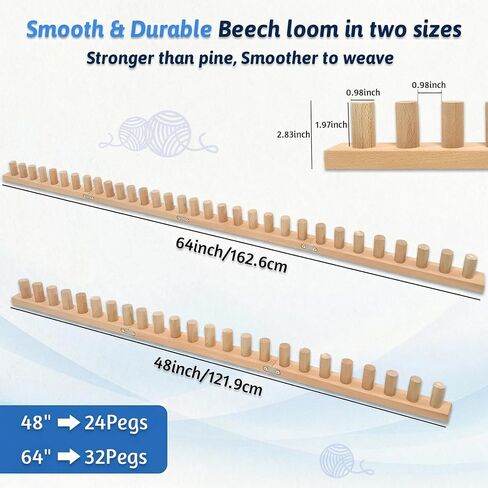 parknshop Upgraded Chunky Knit Loom (48"/60") - Premium Beech Wood Large Blanket Knitting Loom with Screw Fastening, No-Needle DIY Weaving Board for Beginners, Scarves & Handmade Blankets (64") in Kuwait