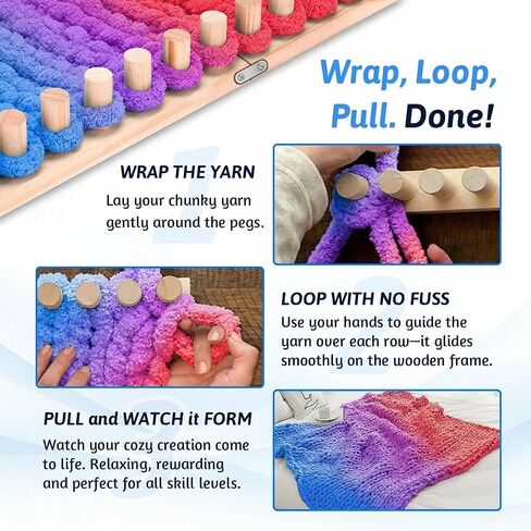 parknshop Upgraded Chunky Knit Loom (48"/60") - Premium Beech Wood Large Blanket Knitting Loom with Screw Fastening, No-Needle DIY Weaving Board for Beginners, Scarves & Handmade Blankets (64") in Kuwait