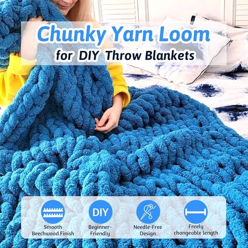 parknshop Upgraded Chunky Knit Loom (48"/60") - Premium Beech Wood Large Blanket Knitting Loom with Screw Fastening, No-Needle DIY Weaving Board for Beginners, Scarves & Handmade Blankets (64") in Kuwait