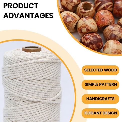 111PCS Macrame Plant Hanger DIY Knitting Kit – 109Yd 3mm Cotton Cord, 8PCS Wood Rings 100PCS Beads 2PCS Sticks, Craft Set Ideal for Macrame Starter Kit in Kuwait