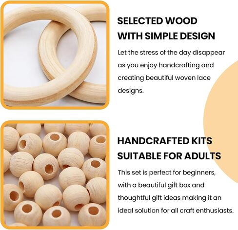 111PCS Macrame Plant Hanger DIY Knitting Kit – 109Yd 3mm Cotton Cord, 8PCS Wood Rings 100PCS Beads 2PCS Sticks, Craft Set Ideal for Macrame Starter Kit in Kuwait