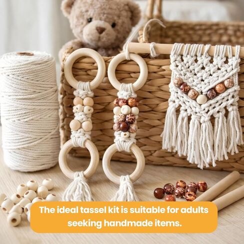 111PCS Macrame Plant Hanger DIY Knitting Kit – 109Yd 3mm Cotton Cord, 8PCS Wood Rings 100PCS Beads 2PCS Sticks, Craft Set Ideal for Macrame Starter Kit in Kuwait