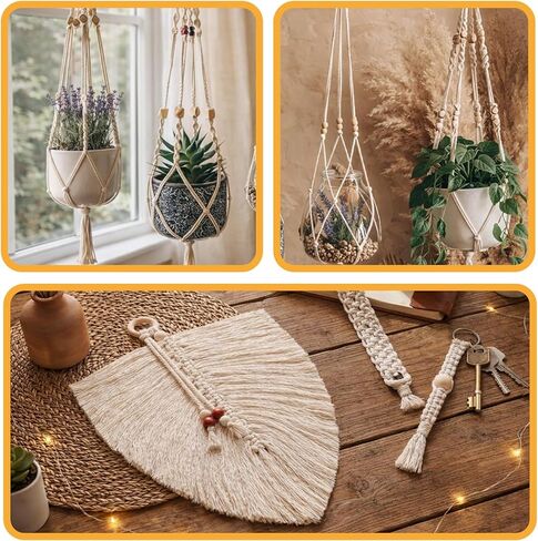 111PCS Macrame Plant Hanger DIY Knitting Kit – 109Yd 3mm Cotton Cord, 8PCS Wood Rings 100PCS Beads 2PCS Sticks, Craft Set Ideal for Macrame Starter Kit in Kuwait