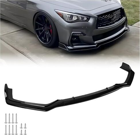 Fit for 2018-2025 Infiniti Q50 Q50L Sport Front Bumper Lip, Gloss Black ABS Air Splitter Chin Body Kit OEM Style in Kuwait