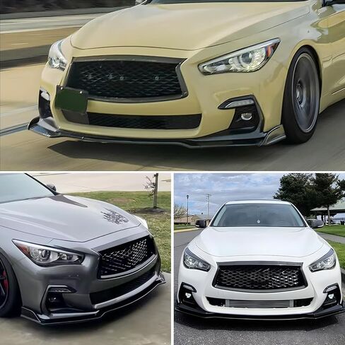 Fit for 2018-2025 Infiniti Q50 Q50L Sport Front Bumper Lip, Gloss Black ABS Air Splitter Chin Body Kit OEM Style in Kuwait