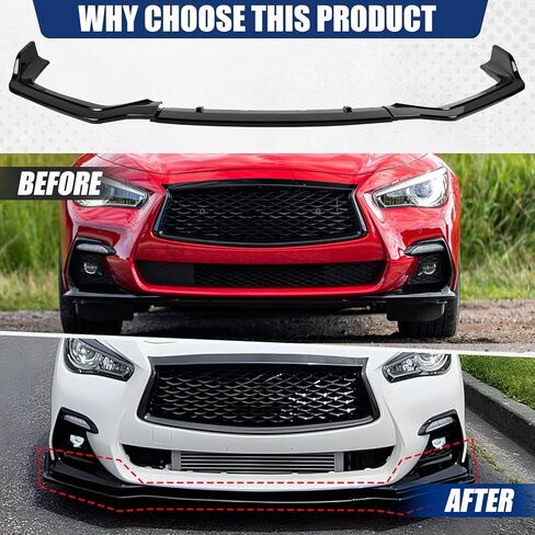Fit for 2018-2025 Infiniti Q50 Q50L Sport Front Bumper Lip, Gloss Black ABS Air Splitter Chin Body Kit OEM Style in Kuwait