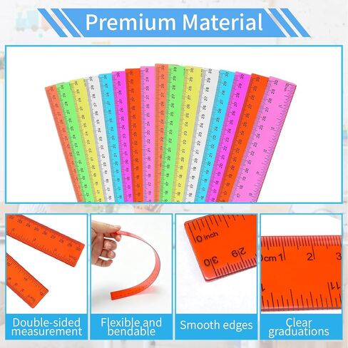 Assorted Color Clear Rulers - 16pcs with Inch & Centimeter Measuring Plastic Transparent Metric Reglas Small Measuring Ruler for School Classroom Home Office Supplies for Children in Kuwait