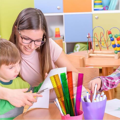 Assorted Color Clear Rulers - 16pcs with Inch & Centimeter Measuring Plastic Transparent Metric Reglas Small Measuring Ruler for School Classroom Home Office Supplies for Children in Kuwait