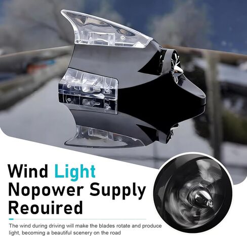ضوء LED لطاقة الرياح لسقف السيارة، مصباح LED تحذيري مضاد للماء على شكل زعانف سمك القرش، ديكور هوائي للسقف ذاتي اللصق، عالمي لمعظم السيارات (أسود) in Kuwait