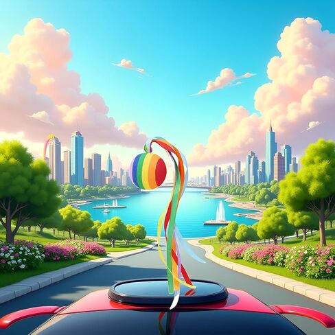 Rainbow Car Antenna Topper,Funny Antennas Balls for Cars Helps to Locate Vehicles Quickly,Universal Car Antenna Decoration Automotive Exterior Accessories for Most Vehicles,Balls:1.74in,length:11.34in in Kuwait