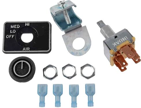 JEGS 3-Speed Fan Switch | for Auxiliary Heater Assembly | Use with JEGS Hot Rod Heaters | Off/Lo/Med/Hi Settings | Includes Switch, Faceplate, Mounting Bracket, Knob, & Wire Connecters in Kuwait