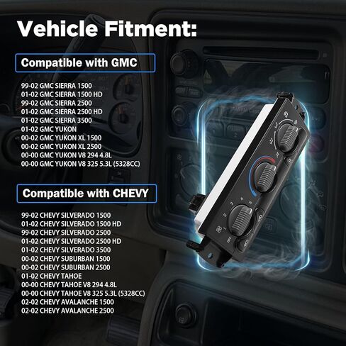 Front HVAC Climate Control Module Panel Fit for GMC 1999-2002 Sierra Chevy Silverado 1500 2500, Tahoe Suburban Yukon, Manual A/C Heater Control Switch Replaces 599-266 15054697 15753264 19244873 in Kuwait