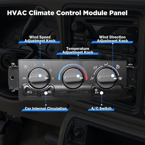 Front HVAC Climate Control Module Panel Fit for GMC 1999-2002 Sierra Chevy Silverado 1500 2500, Tahoe Suburban Yukon, Manual A/C Heater Control Switch Replaces 599-266 15054697 15753264 19244873 in Kuwait
