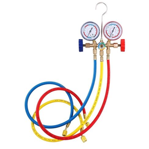 1pcs Air Conditioning Pressure Gauge with Hose and Hook 3 Way AC Diagnostic Manifold Gauge Set for Freon for R12 R22 R404A R134a in Kuwait